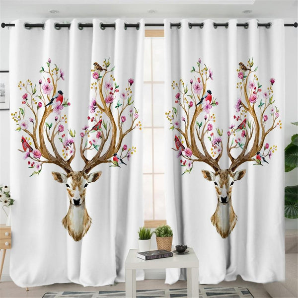 Floral Moose Elk Native American Living Room Curtain