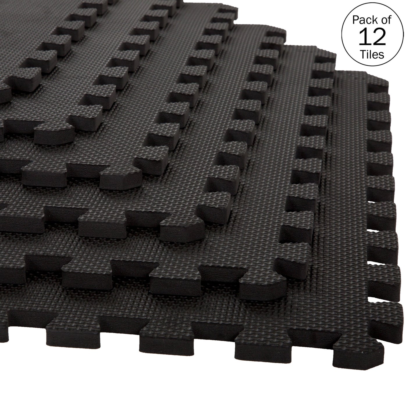 Foam Flooring Tiles â€“ 12-Pack Interlocking EVA Foam Pieces â€“ Non-Toxic Floor Padding for Playroom, Gym, or Basement by Stalwart (Black)