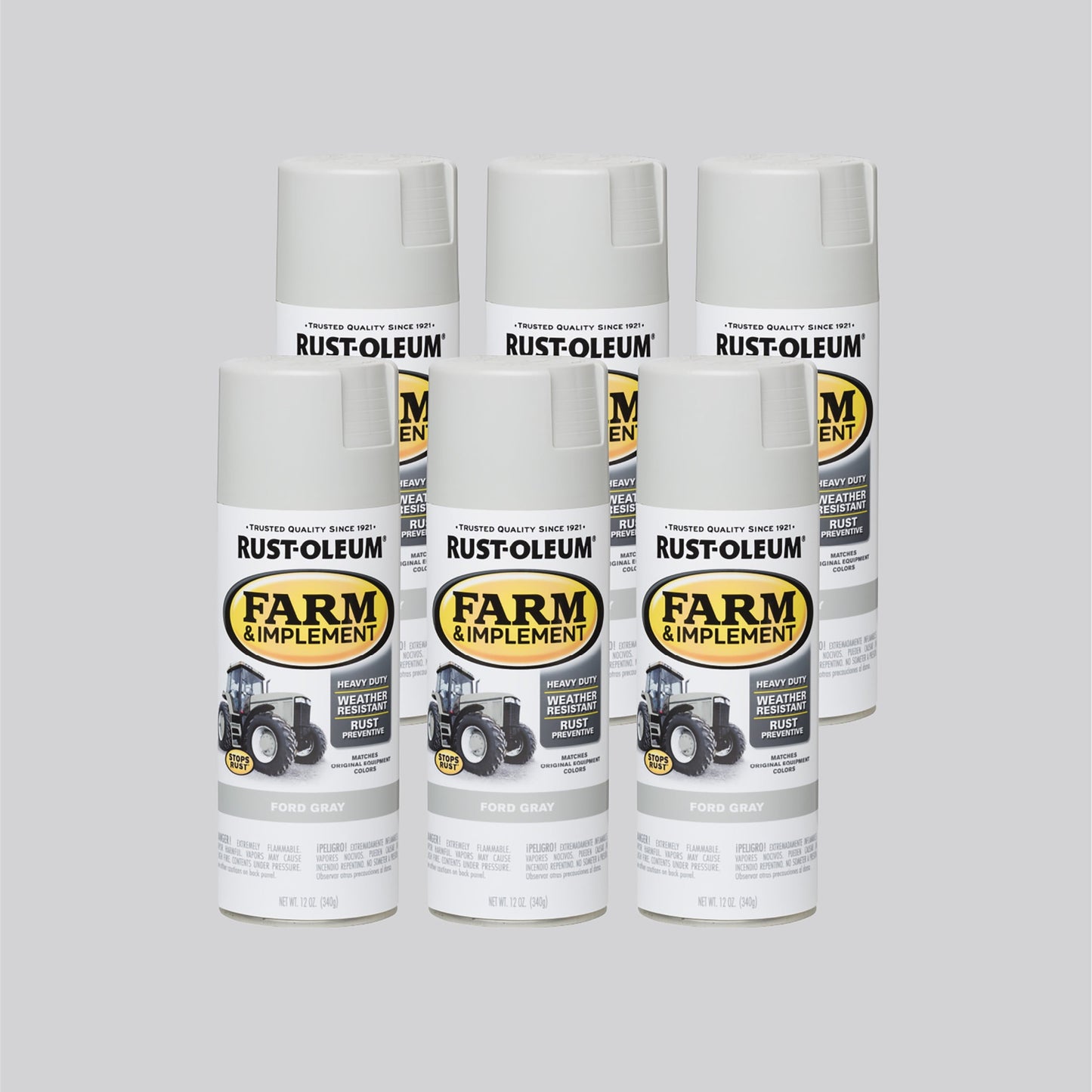 6 Pack, Ford Gray, Rust-Oleum Specialty Farm & Implement Gloss Spray Paint-280138, 12 oz