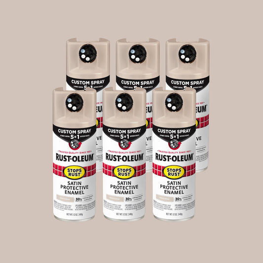 Paquete de 6, Beige FrancÃ©s, Rust-Oleum Detiene el Ã“xido Aerosol Personalizado 5 en 1 Pintura en Aerosol Satinada-376879, 12 oz
