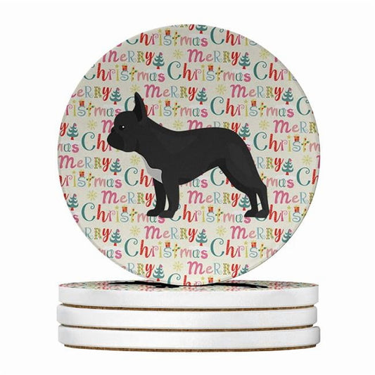 French Bulldog #1 Merry Christmas Large Sandstone Coasters Pack of 4 4 in x 4 in