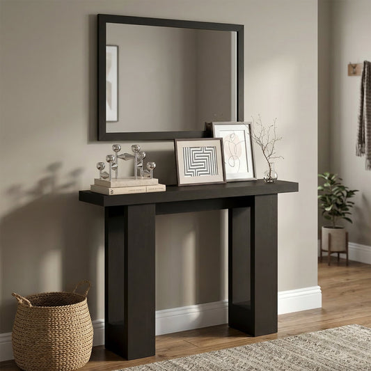 Furinno ARA 47-Inch Console Table with 2 Bottom Shelf Black Dark Oak