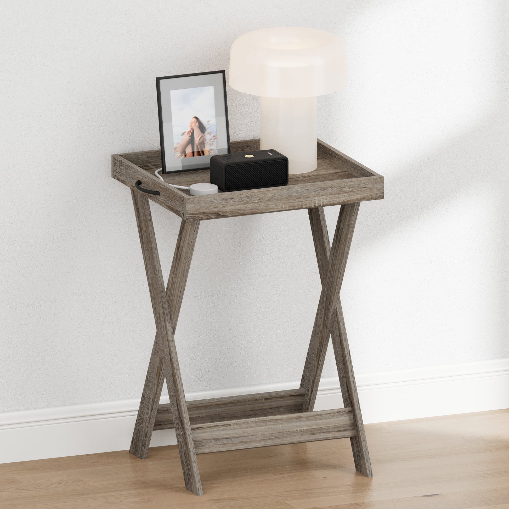 Furinno CLASSIC Square X-Legs Nightstand Removable Tray Top End Table French Oak