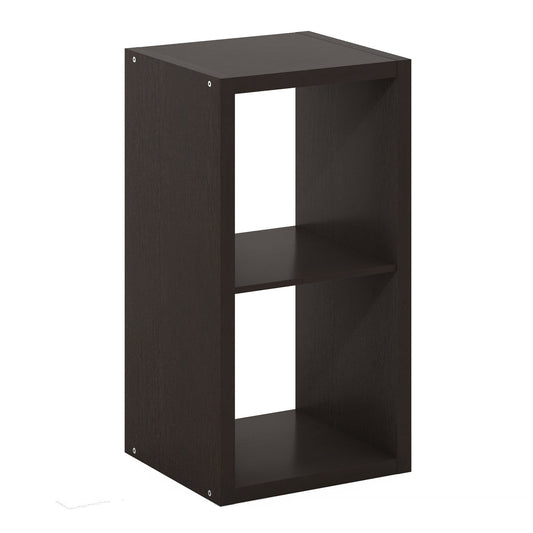 Furinno CUBICLE Book Shelf, 2-Cube Thick Frame Bookshelf, Horizontally & Vertically Reversible Bookcase with Open Back, 14.6 x 15.9 x 30, for Living Room, Bedroom, Home Office, Black Dark Oak