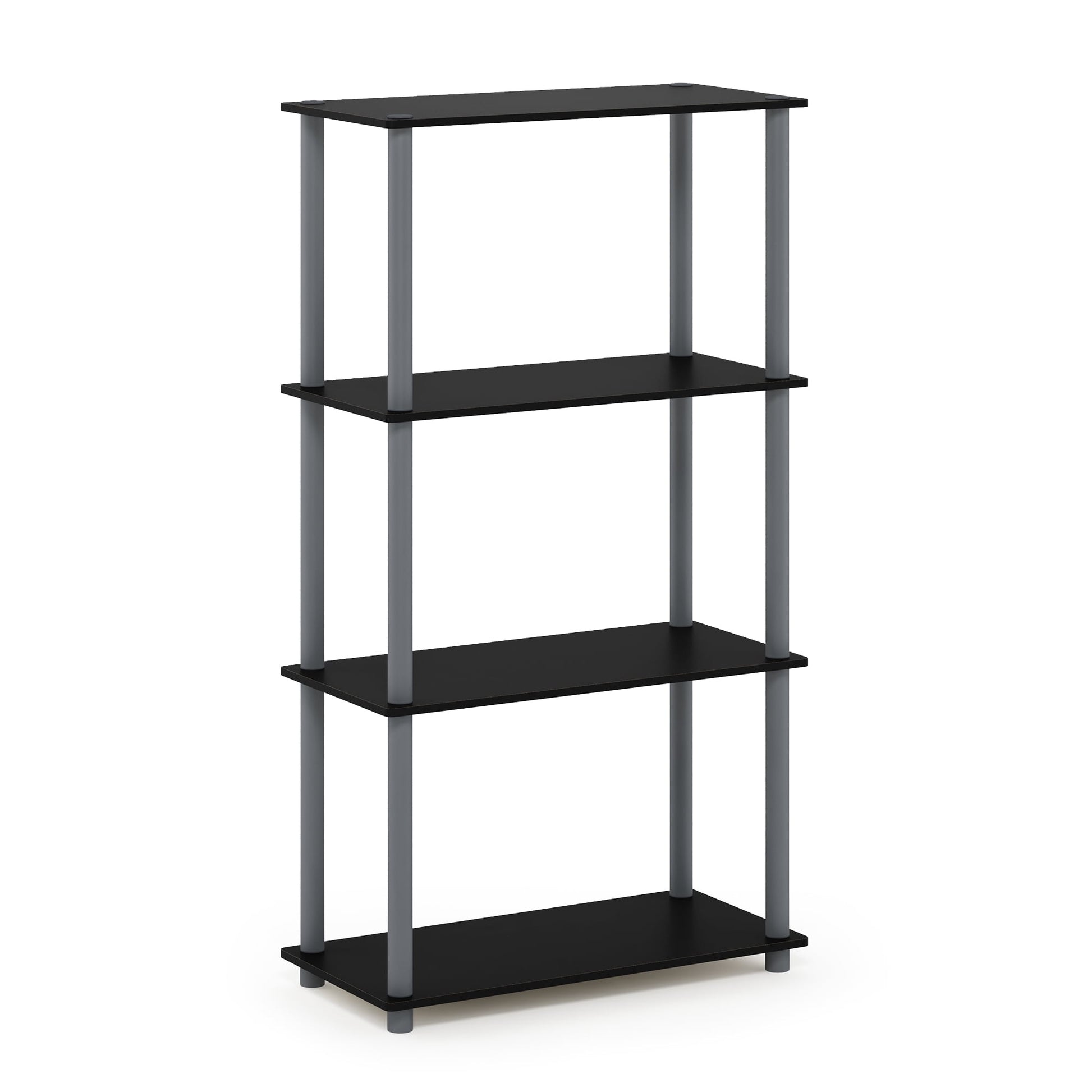 Furinno Durable 23.6 W x 11.4 D x 43.25 H 4-Shelf Freestanding Shelving Unit, Black and Gray