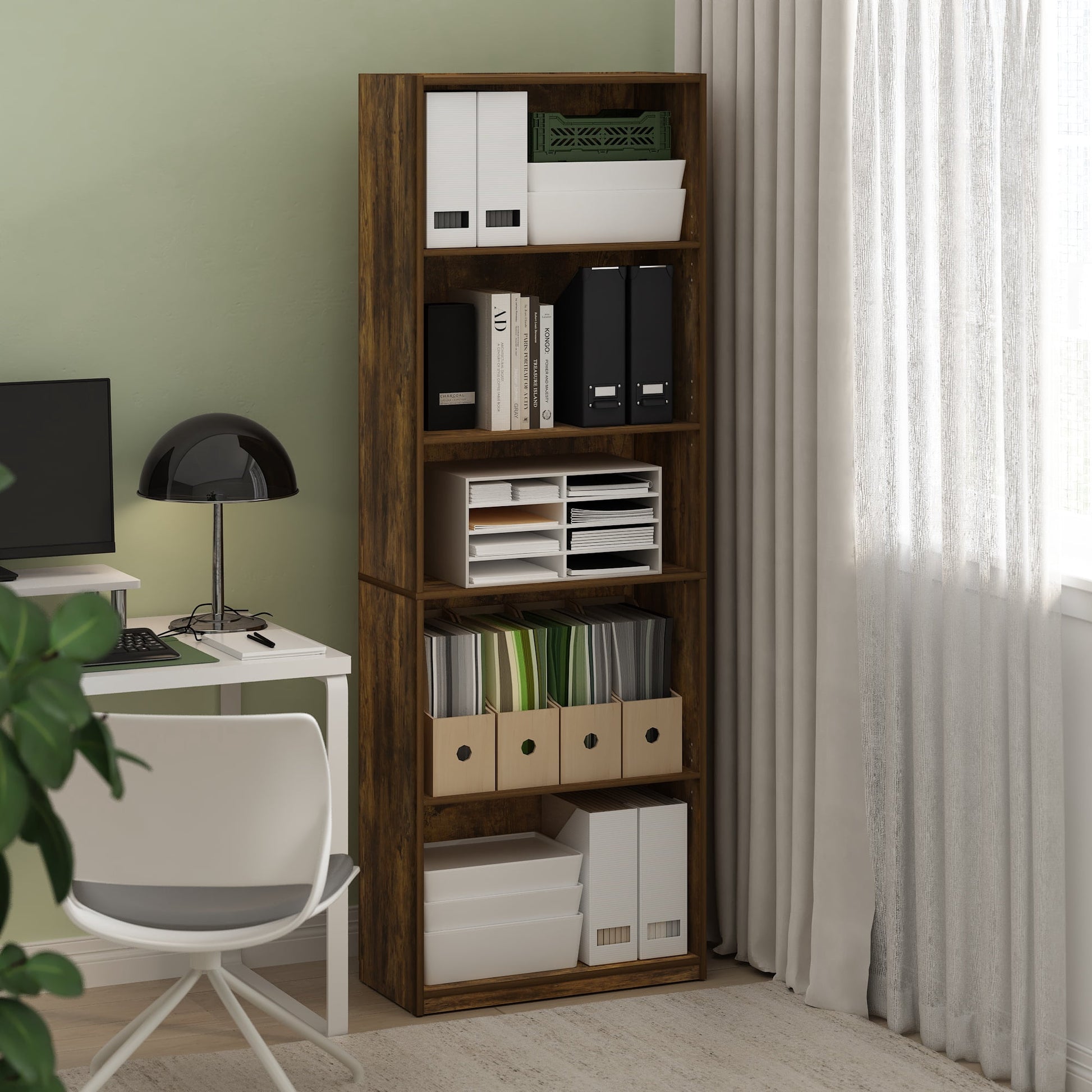 Furinno GEHRY 5-Tier Bookshelf with AdJUSTable Shelves in Amber Oak