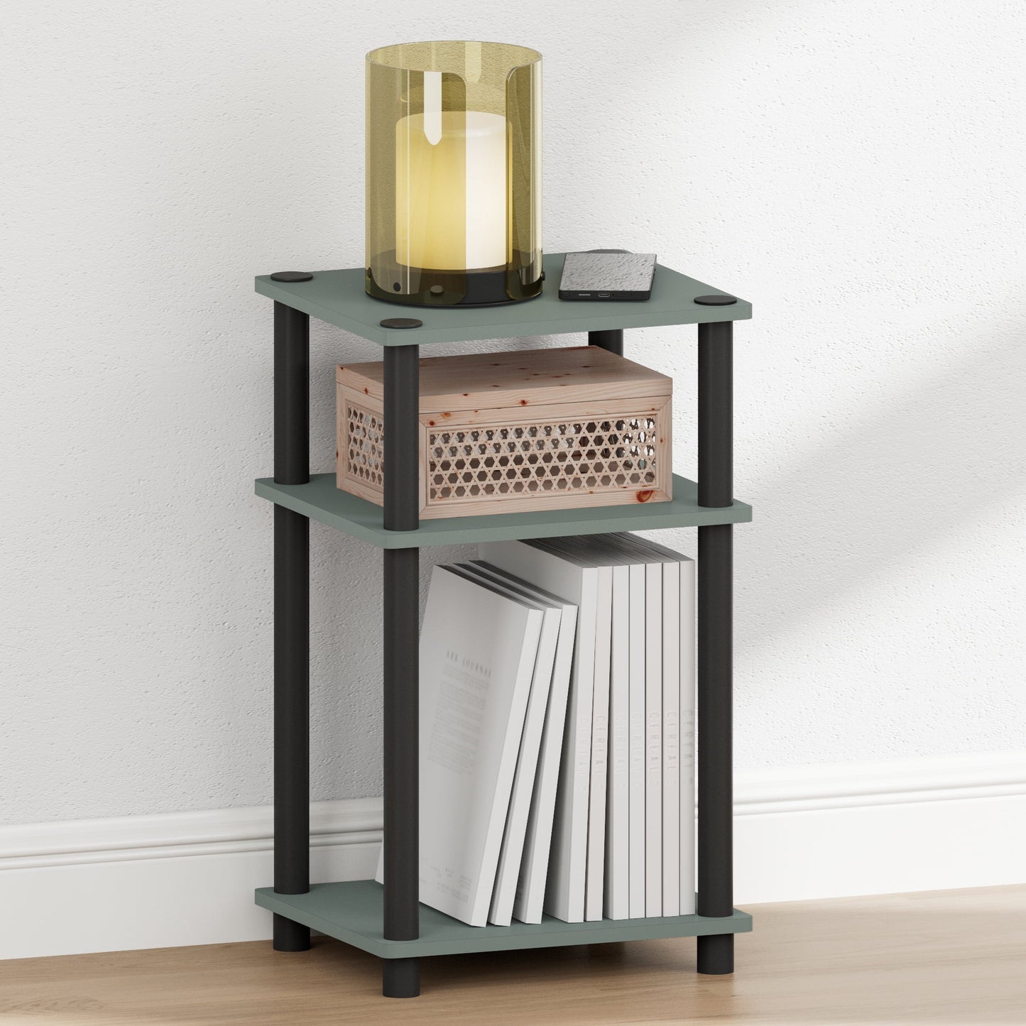 Furinno JUST 3-Tier TURN-N-TUBE Toolless Nightstand Sage Green