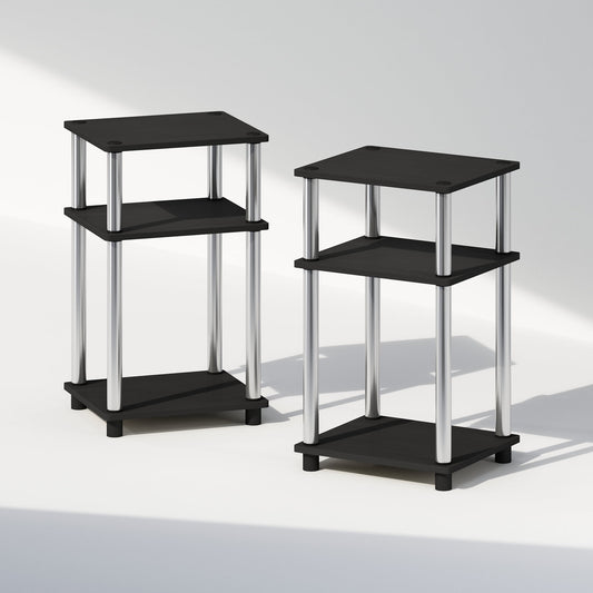 Furinno Just 3-Tier Turn-N-Tube Open Storage Nightstand, 2-Pack, Americano, Stainless Steel Tubes