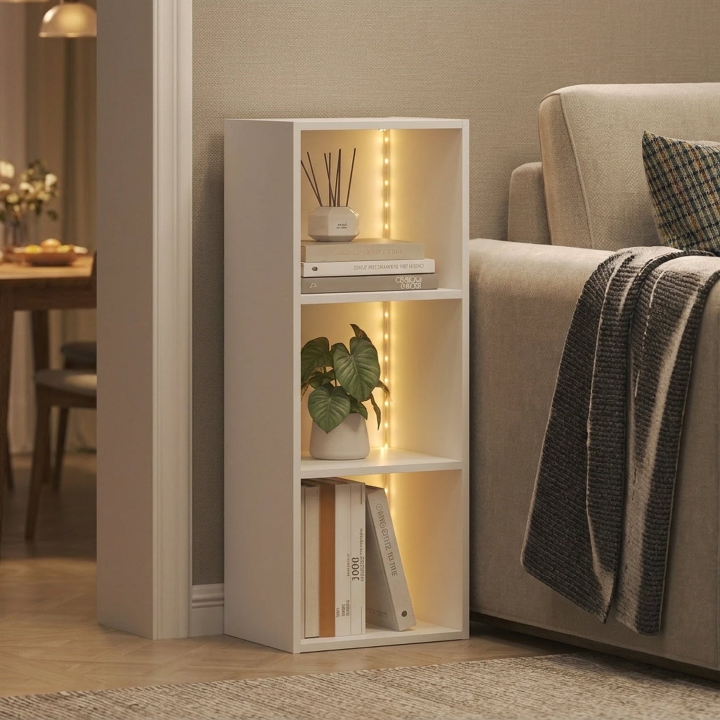 Furinno LUDER 3-Cube LED Lights Bookcase 9.3 x 12 x 31.5. White