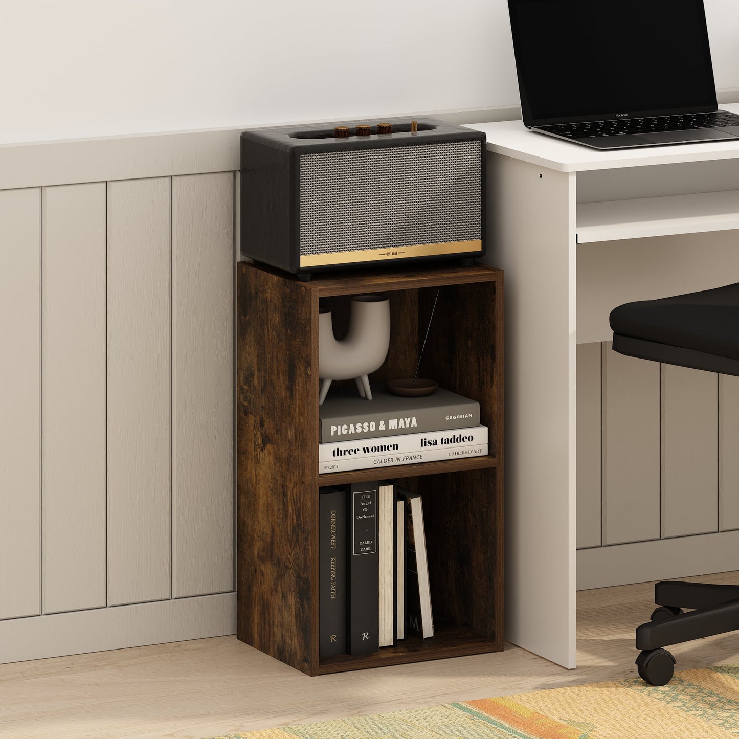 Furinno PASIR Book Shelf, 2-Tier Modern Bookshelf, Open Shelves Bookcase 9 x 12 x 21, for Living Room, Bedroom, Home Office, Amber Oak