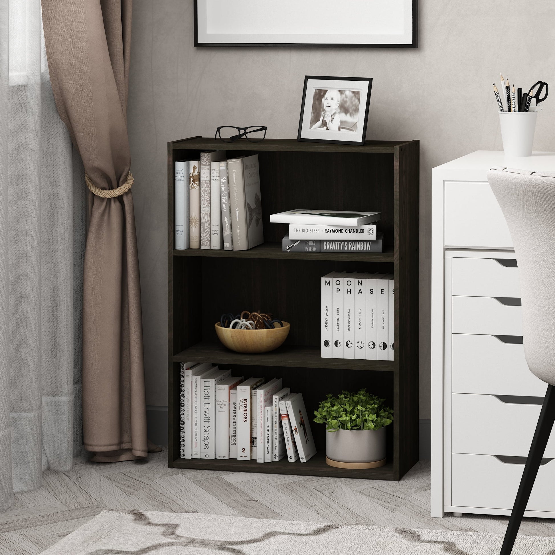 Furinno Pasir 3-Tier Open Shelf, Dark Espresso