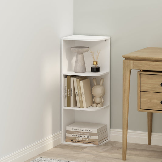 Furinno Reed 3-Tier Space Saving Corner Storage Display Shelf, Bookshelf, White