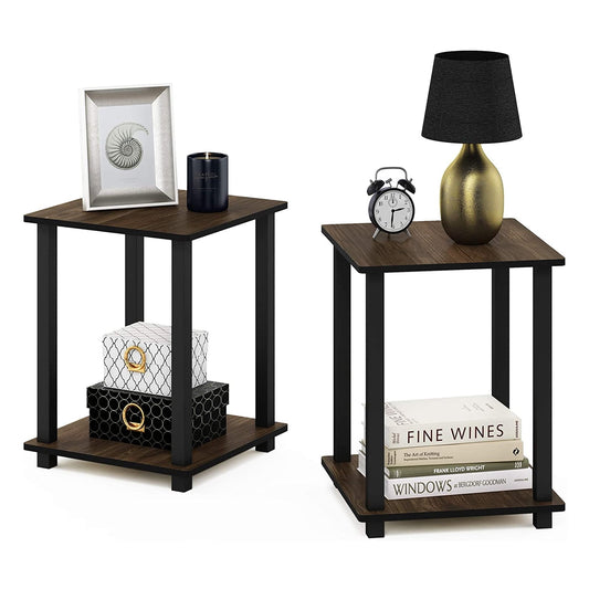 Furinno Simplistic End Table, Set of Two, Walnut/Brown