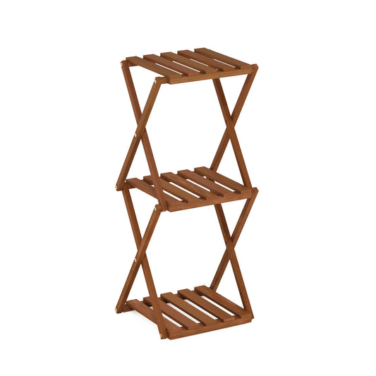 Furinno Tioman Outdoor Toolless Multipurpose Folding Display Shelf, Plant Stand, Side Table, 3-Tier, Natural