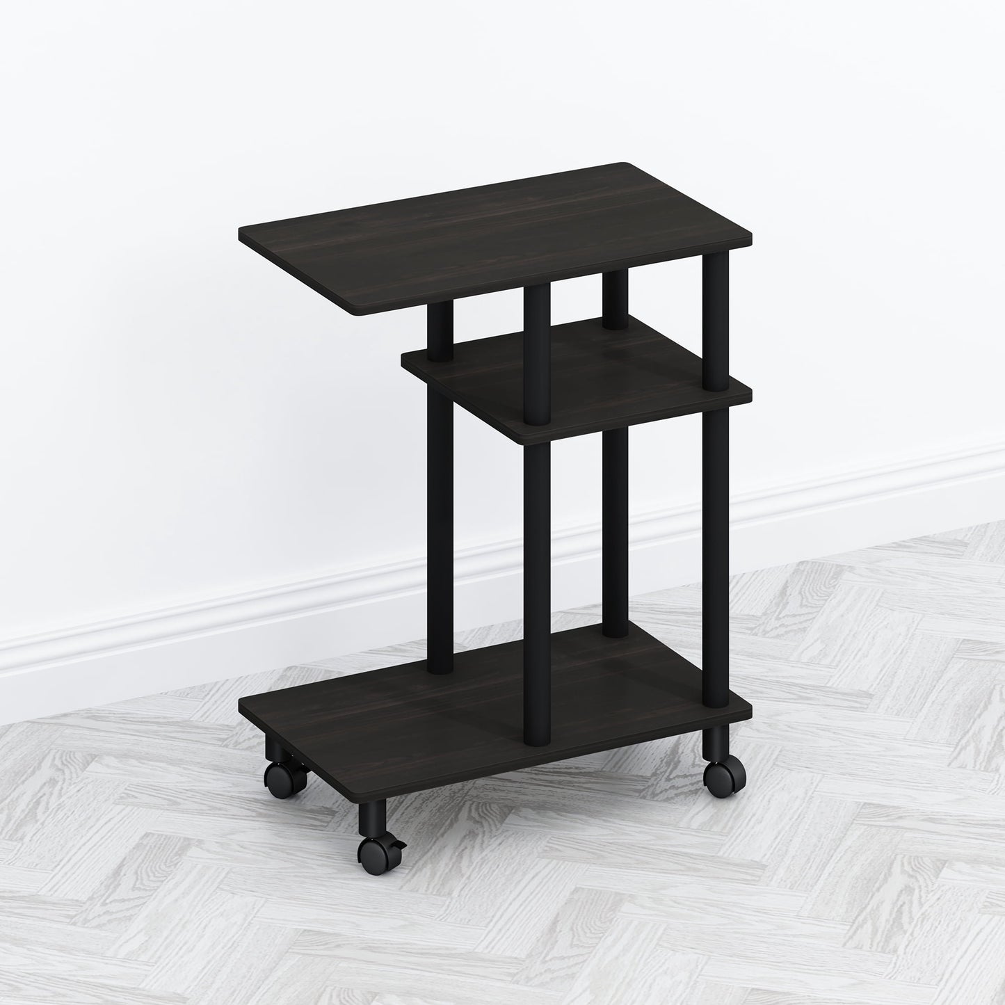 Furinno Tomi C-Shape End Table, Side Table with Wheels, for Couch & Sofa, French Oak/Black