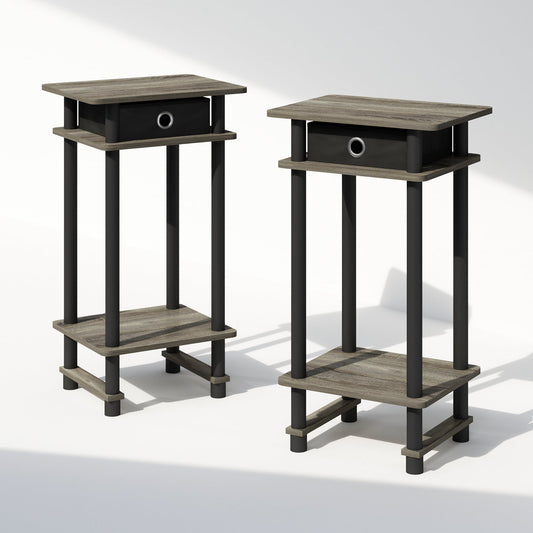 Furinno Turn-N-Tube Tall Nightstand with Bin, French Oak/Black/Black, Set of 2