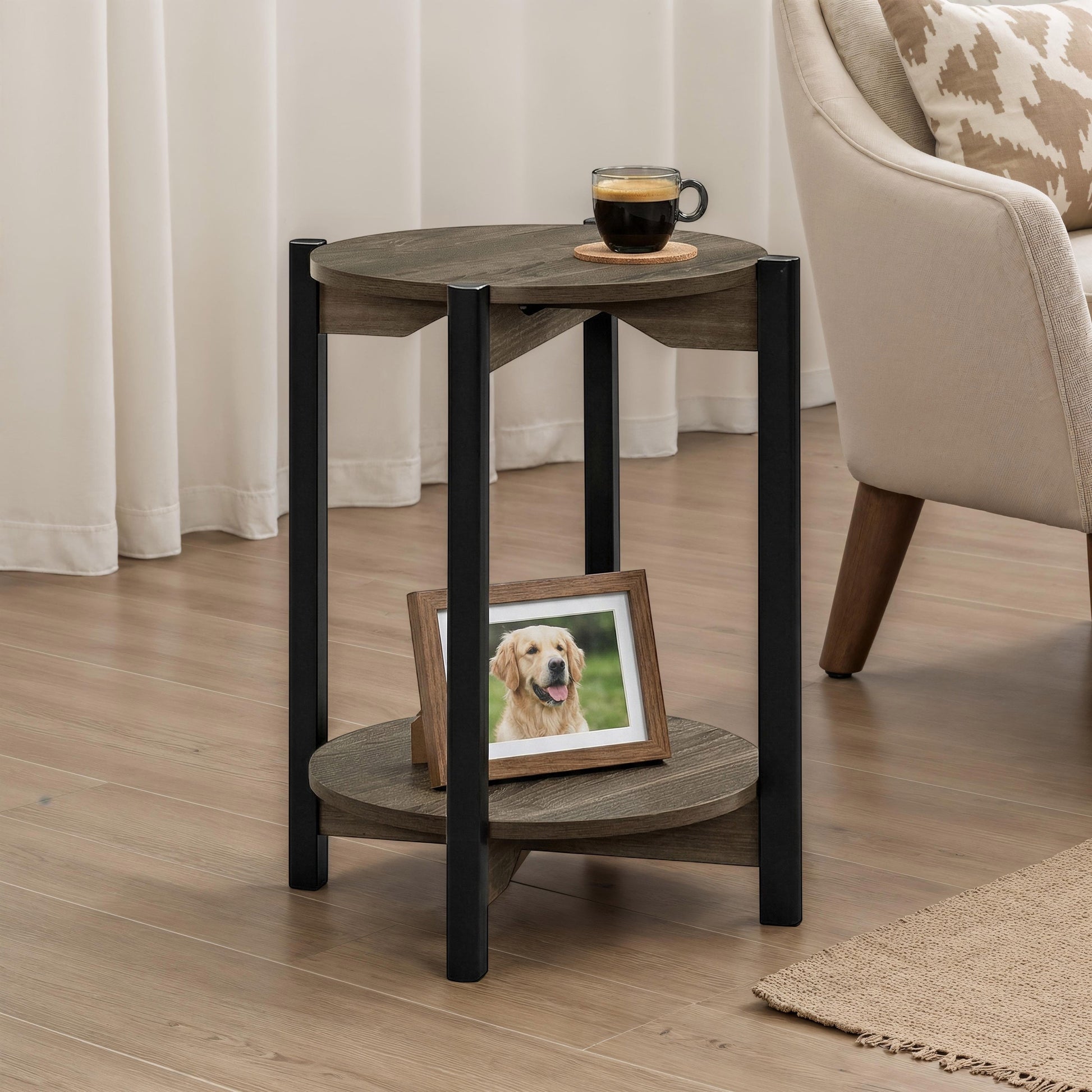 Furniture of America Afra Modern Wood Round End Table with Open Bottom Shelf, Dark Gray