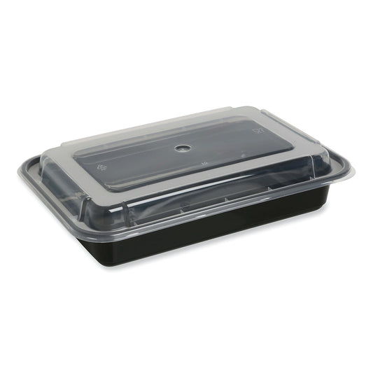 GEN Food Container with Lid 28 oz 8.81 x 6.02 x 2.04 Black/Clear Plastic 150/Carton TORECT28