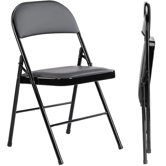 GIANNA 4 Pack Folding Chair, Sturdy Metal Frame, Waterproof Pu Leather, Black