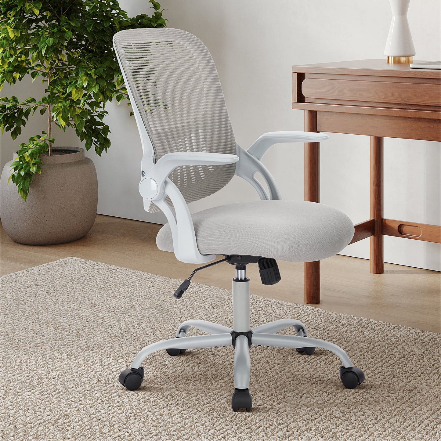 GIANNA Office Chair, Ergonomic Home Mesh Office Desk Chairs, with Adjustable Armrests, Wheels and Mid-Back Task Chair with Lumbar Supportï¼Œ Gray