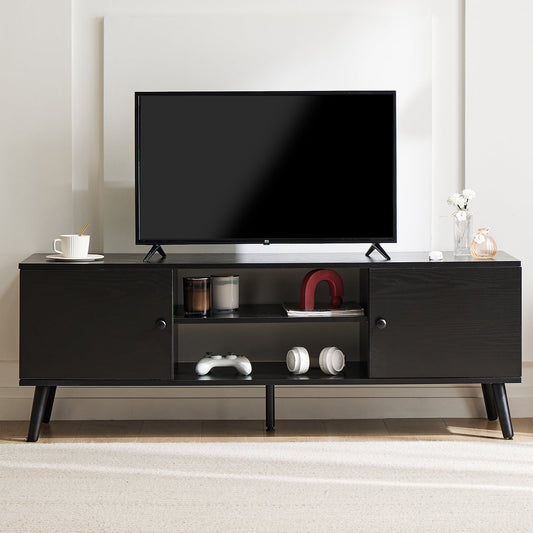 GIANNA TV Stand for TVs up to 60", Modern Mid Century Entertainment Center with Storage, 2 Cabinet Media Console Table, Black