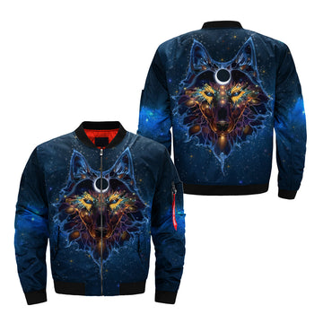 Galaxy Art Wolf Native American Bomber Jacket