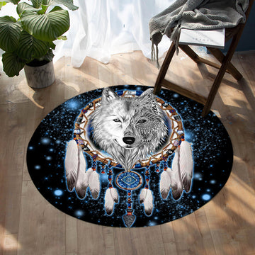 Galaxy Dreamcatcher Wolf 3D Native American Round Carpet