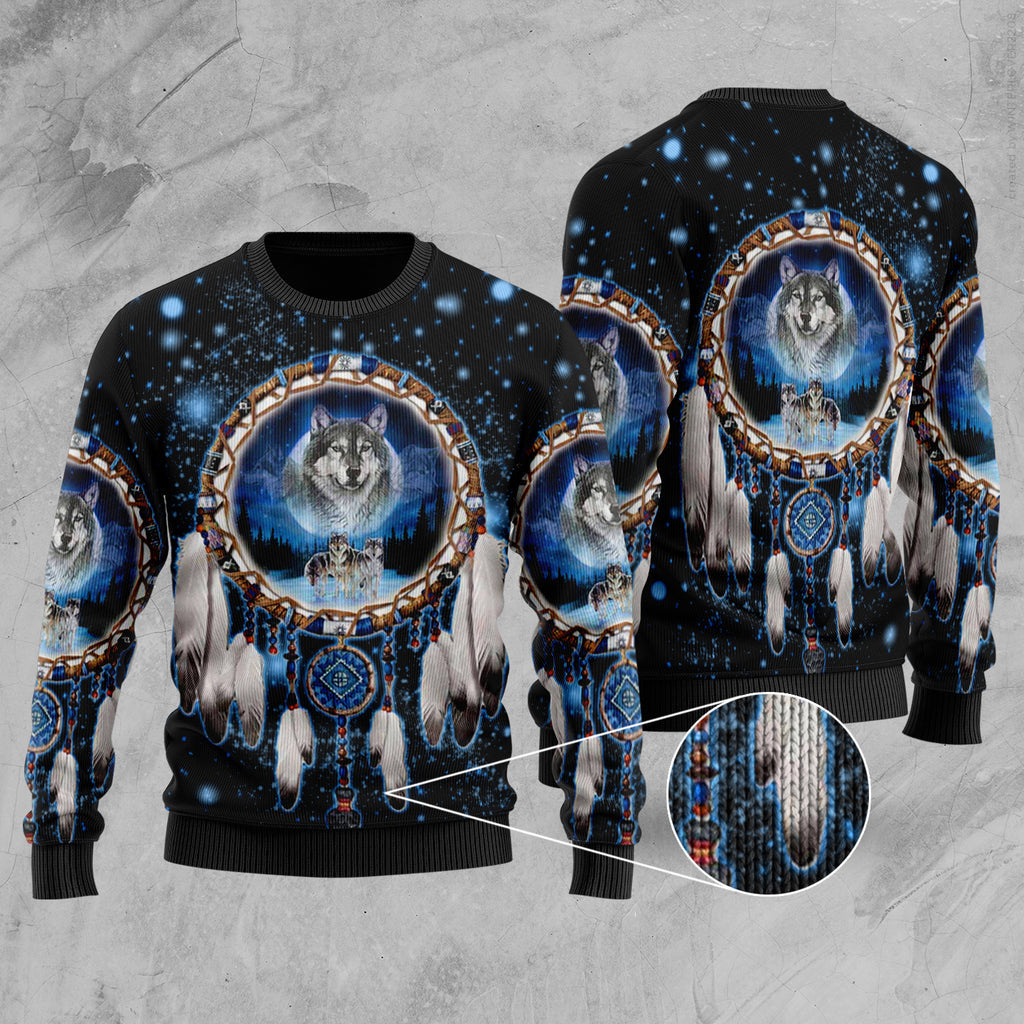 Galaxy Dreamcatcher Wolf 3D Native American Sweater