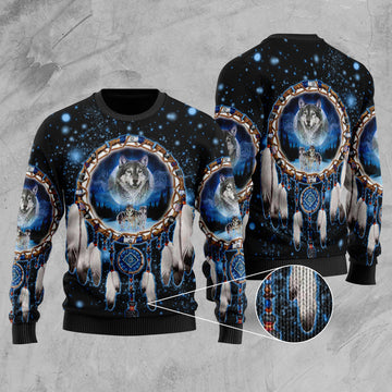 Galaxy Dreamcatcher Wolf 3D Native American Sweater