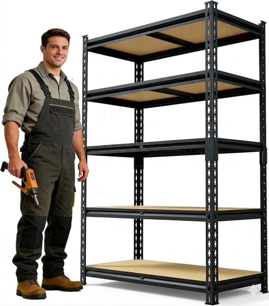 Garage Storage Shelving Unit, Heavy Duty 5-Tier Adjustable Metal Shelves, Garage Organizer Storage Rack for Basement, Pantry, 60" H x 27.5" W x 11.8" D