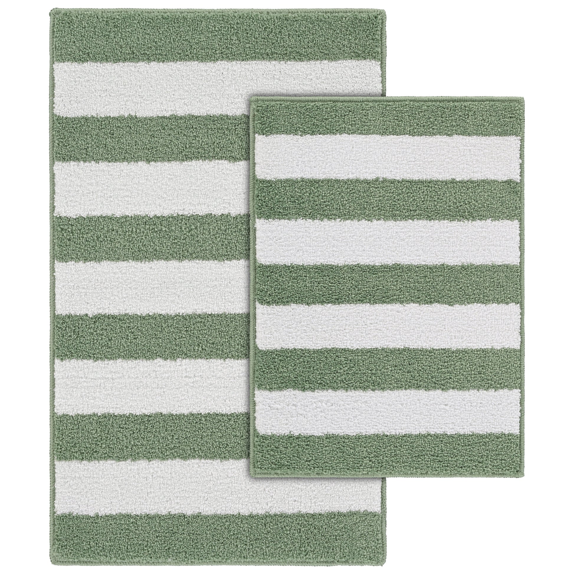 Garland Rug Beach Stripe Washable Bath Rug Set, 2 Piece Set (17"x24" Bath Rug, & 21"x34" Bath Rug) Deep Fern