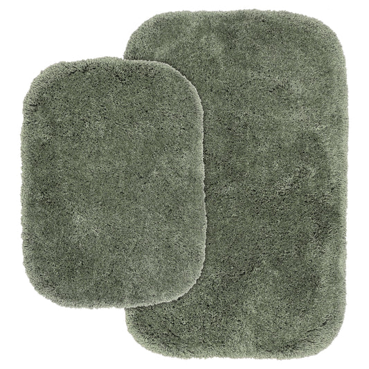 Garland Rug Finest Luxury Washable Bath Rug Set, 2 Piece Set (17"x24" Bath Rug, & 21"x34" Bath Rug) Deep Fern