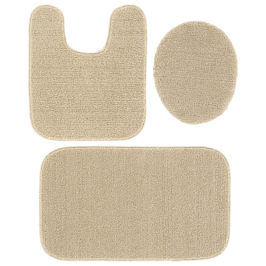 Garland Rug Gramercy Washable Bath Rug Set, 3 Piece (20"x34", Contour Rug, & Toilet Lid) Champagne