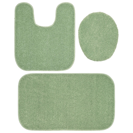 Garland Rug Gramercy Washable Bath Rug Set, 3 Piece (20"x34", Contour Rug, & Toilet Lid) Deep Fern