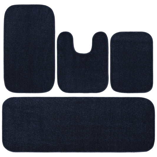 Garland Rug Gramercy Washable Bath Rug Set, 4-Piece (2 Bath Rugs, Contour Rug, Runner Rug) Navy