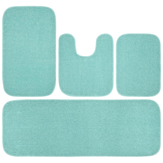 Garland Rug Gramercy Washable Bath Rug Set, 4-Piece (2 Bath Rugs, Contour Rug, Runner Rug) Sea Foam