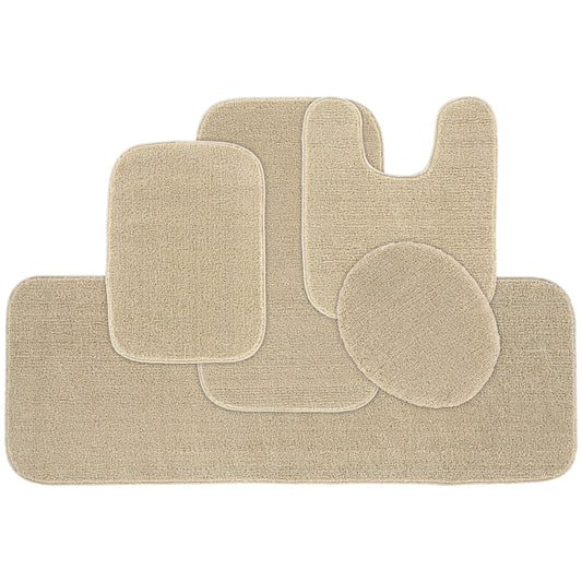 Garland Rug Gramercy Washable Bath Rug Set, 5 Piece (2 Bath Rugs, Contour, Lid Cover, & Runner Rug) Champagne