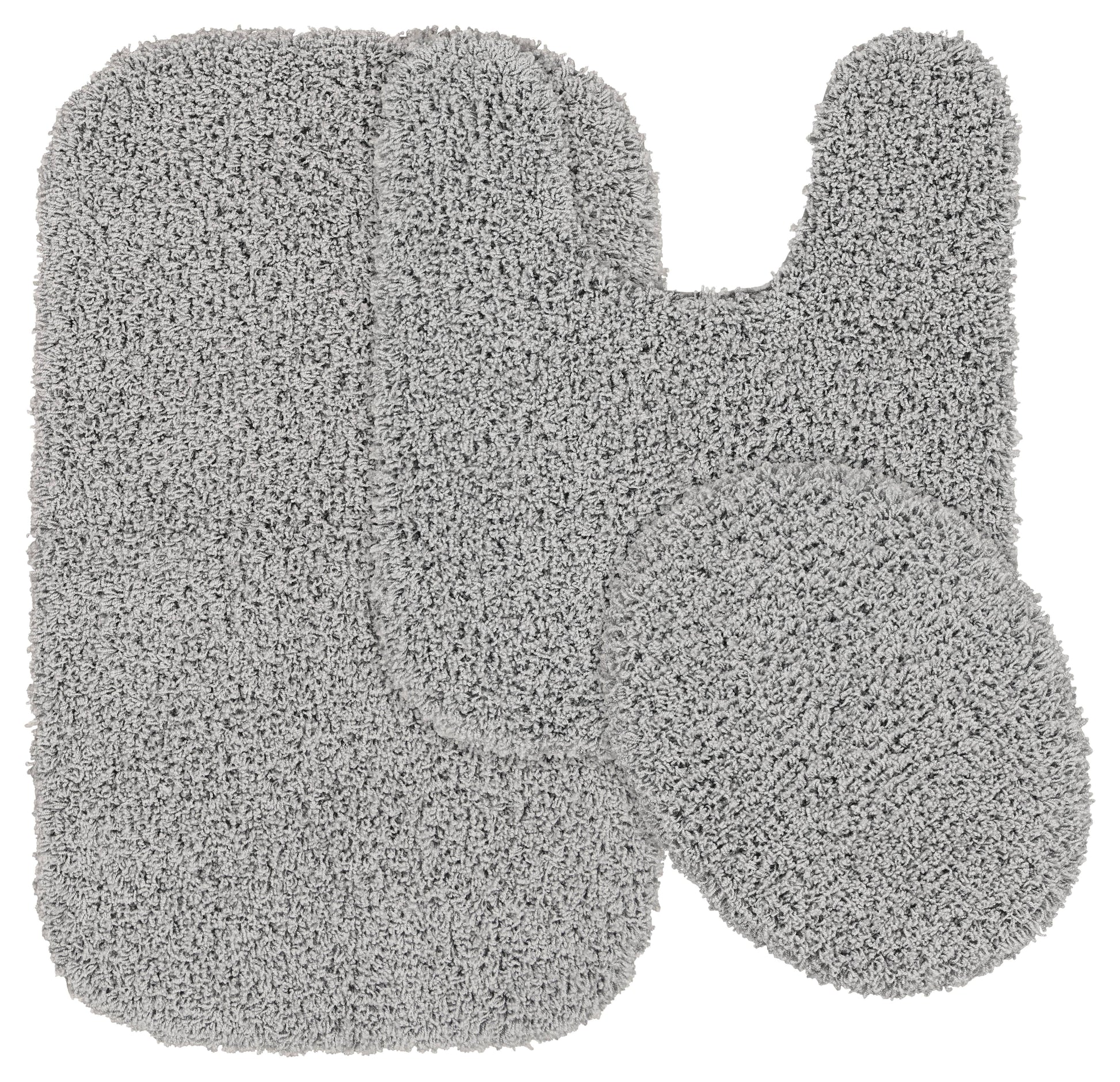 Garland Rug Jazz Washable Bath Rug Set, 3 Piece Set (21"x34" Bath Rug, Contour Rug, & Toilet Lid) Platinum Gray