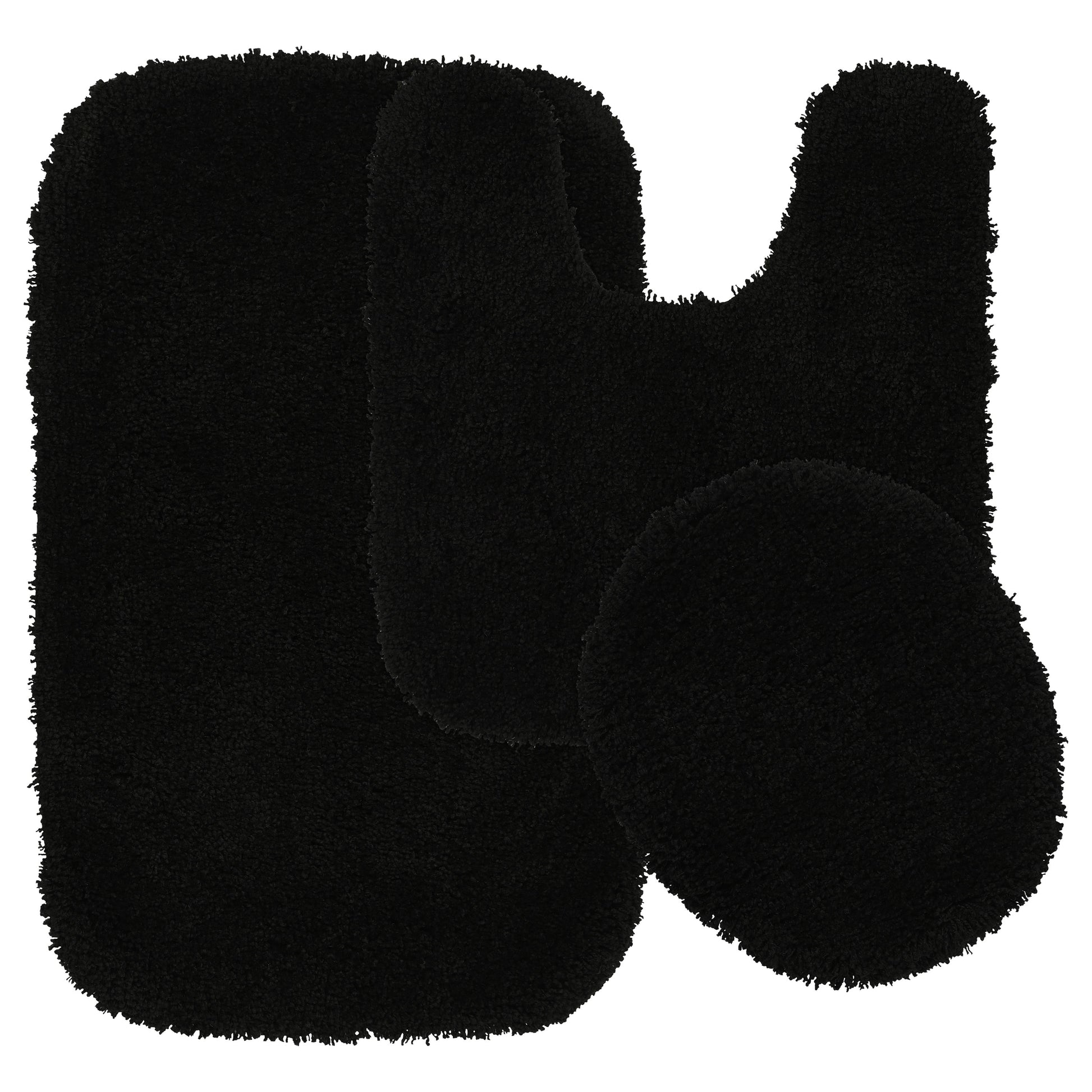 Garland Rug Serendipity Washable Nylon Bath Rug Set, 3 Piece Set (21"x34" Bath Rug, Contour Rug, & Toilet Lid) Black
