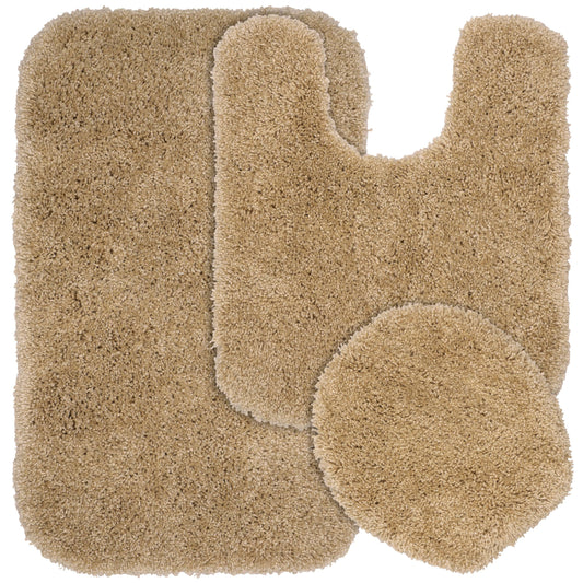 Garland Rug Serendipity Washable Nylon Bath Rug Set, 3 Piece Set (21"x34" Bath Rug, Contour Rug, & Toilet Lid) Taupe