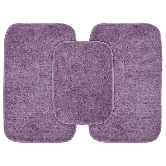 Garland Rug Traditional Washable Bath Rug Set, 3-Piece Set (17"x24" Bath Rug and Two 21"x34" Bath Rugs) Purple