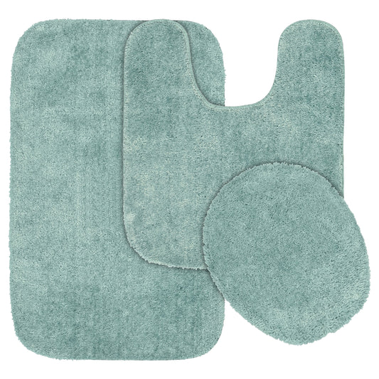 Garland Rug Traditional Washable Bath Rug Set, 3 Piece Set (21"x34" Bath Rug, Contour Rug, & Toilet Lid) Sea Foam
