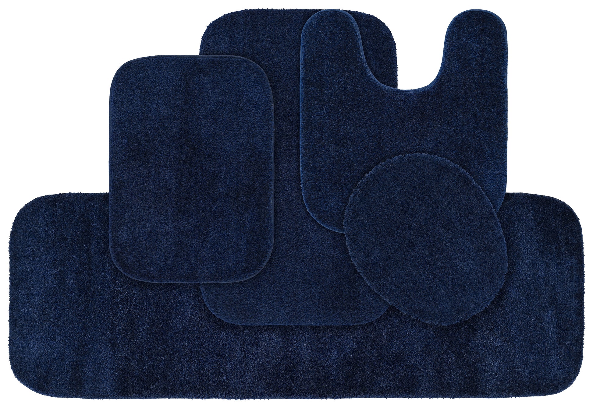 Garland Rug Traditional Washable Bath Rug Set, 5 Piece Set (2 Bath Rugs, Contour, Lid, & Runner) Navy