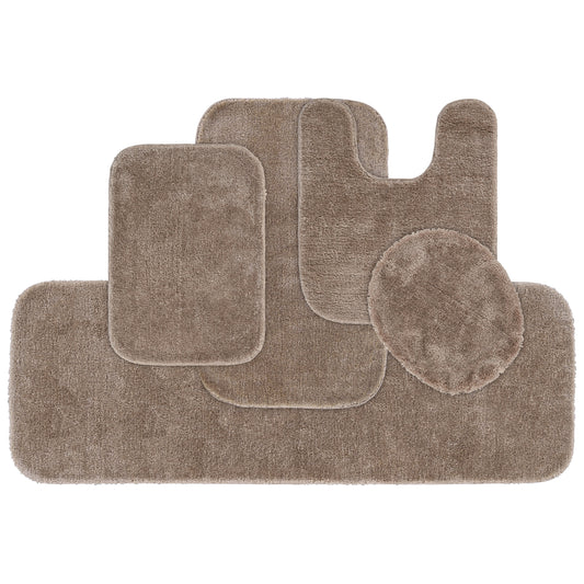 Garland Rug Traditional Washable Bath Rug Set, 5 Piece Set (2 Bath Rugs, Contour, Lid, & Runner)&nbsp;Taupe