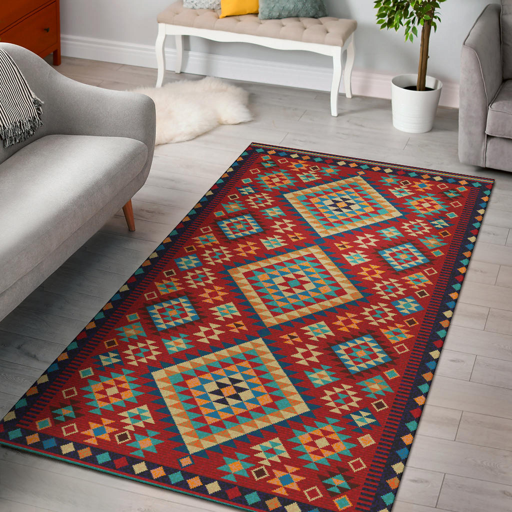 Geometric Red &amp Green Pattern Area Rug