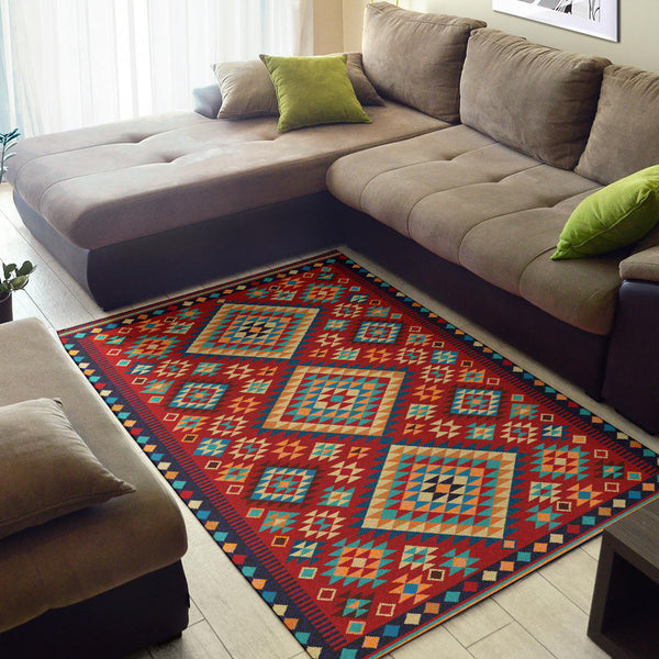 Geometric Red &amp Green Pattern Area Rug