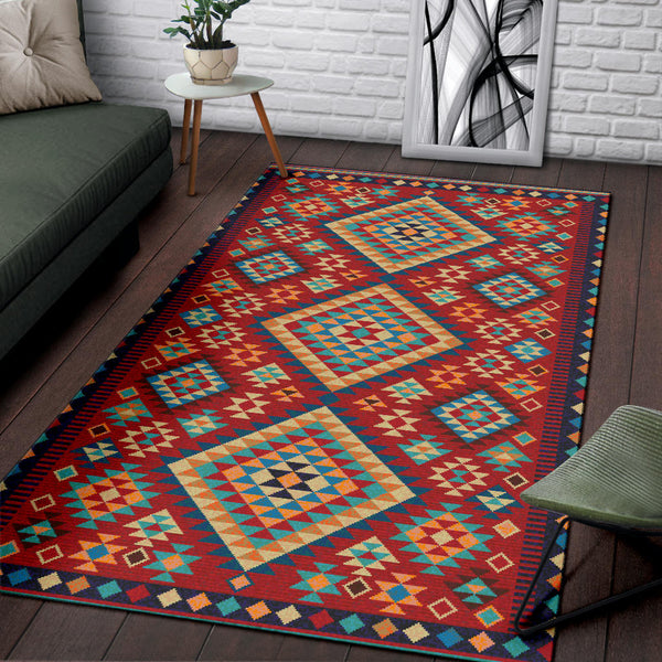 Geometric Red &amp Green Pattern Area Rug
