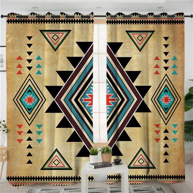Geometric Southwest Printed Native American Design Window Living Room Curtain