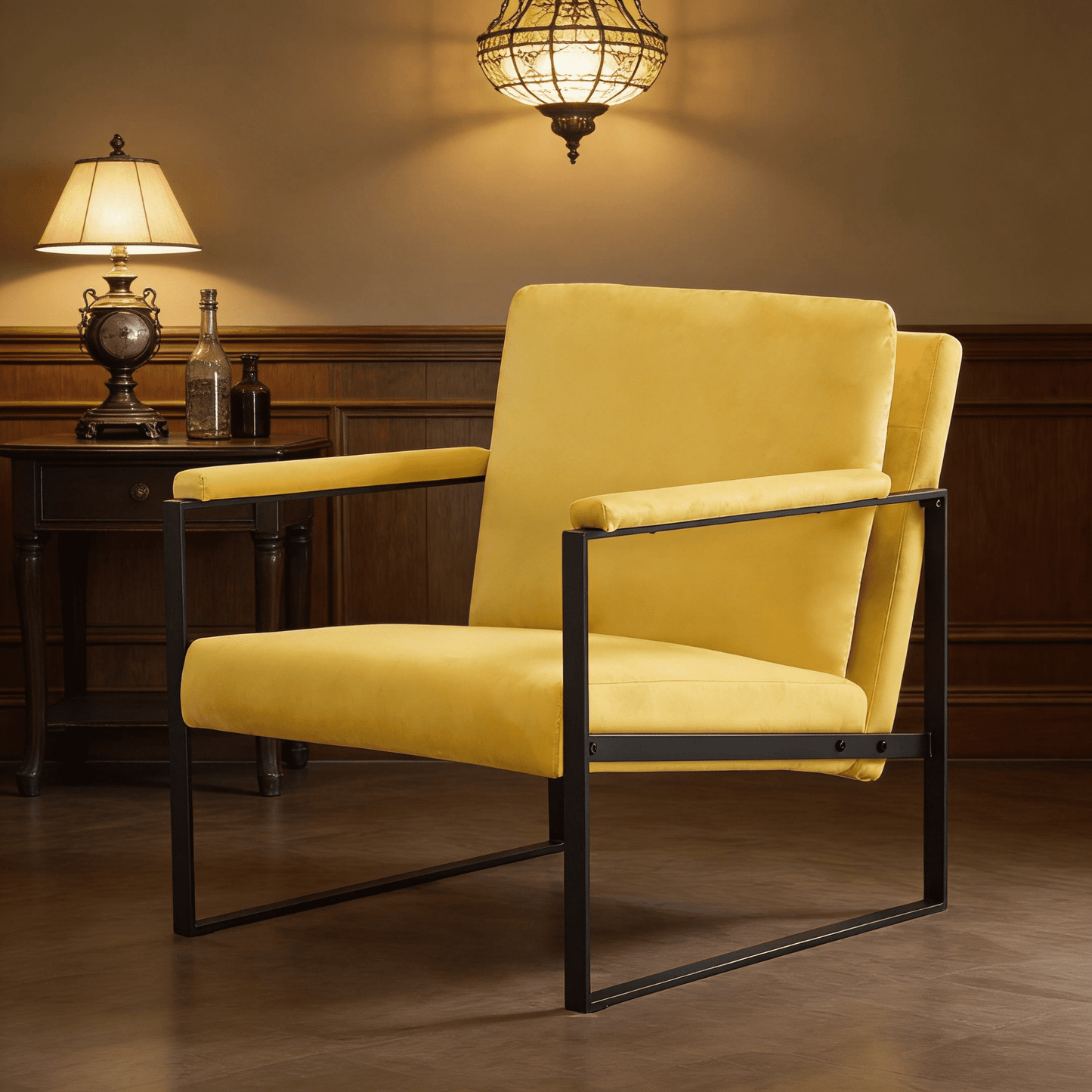 Gewnee 26.8â€Modern Metal Framed Armchair with Detachable Soft Cushions,High-Density Sponge Comfortable Seat,Stable and Easy to Install,Suitable for Living Rooms,Bedrooms and Study Rooms.Yellow