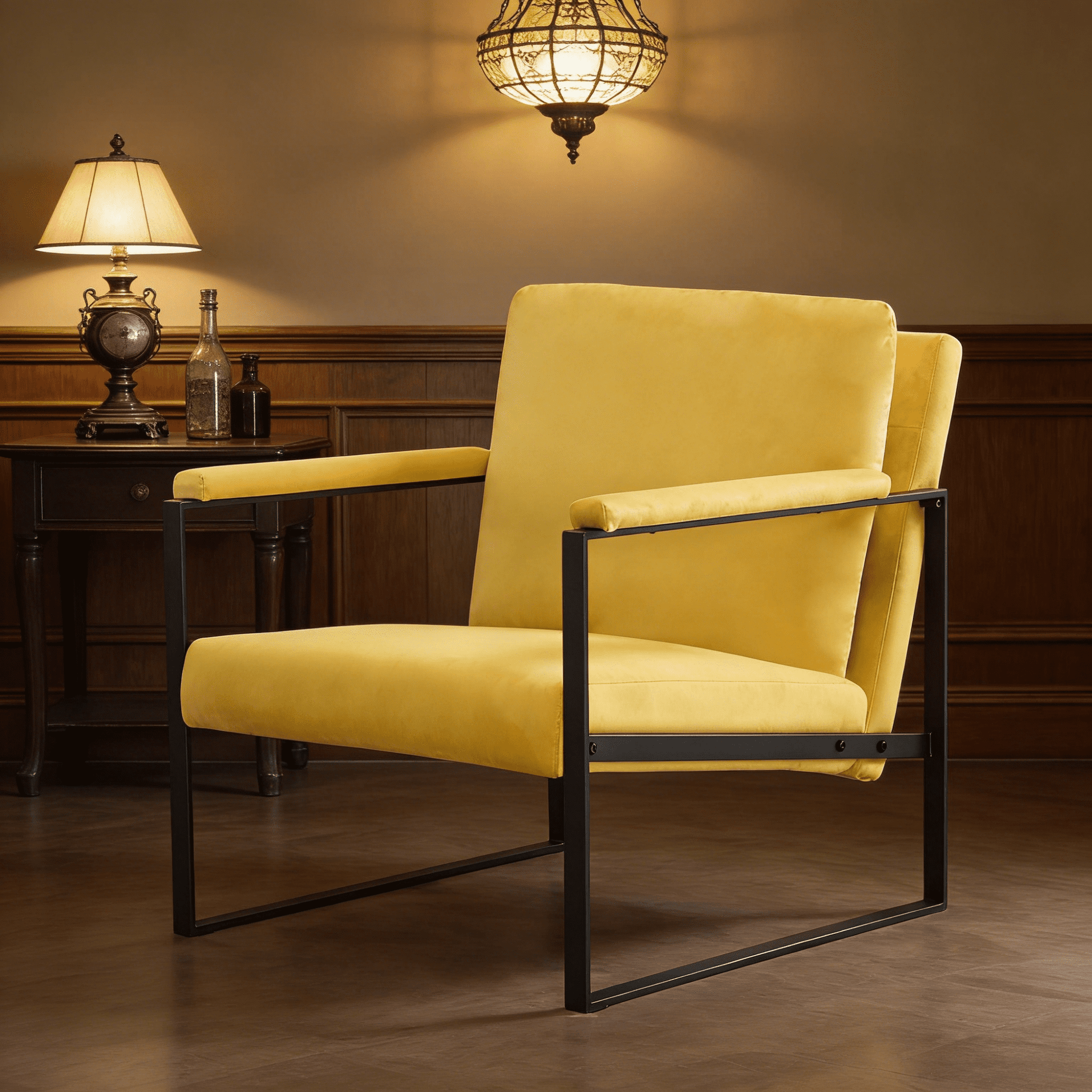 Gewnee 26.8â€Modern Metal Framed Armchair with Detachable Soft Cushions,High-Density Sponge Comfortable Seat,Stable and Easy to Install,Suitable for Living Rooms,Bedrooms and Study Rooms.Yellow